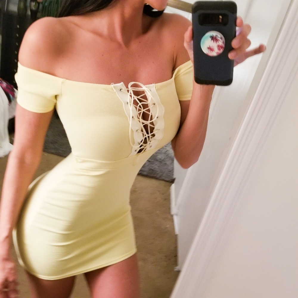 Pretty little thing bebe cutout lace yellow dress